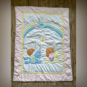 Vintage Pastel Baby Quilted Blanket Rainbow Appliqué boy girl horse bird